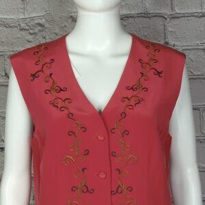Diane Von Furstenberg Silk Red Ruffle Sleeveless Blouse, Women's 10